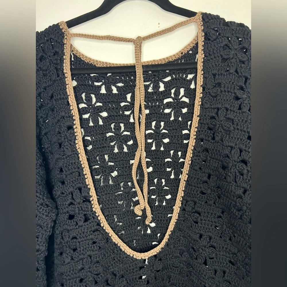 Free People Rue Crochet Tunic XS in Black NWT